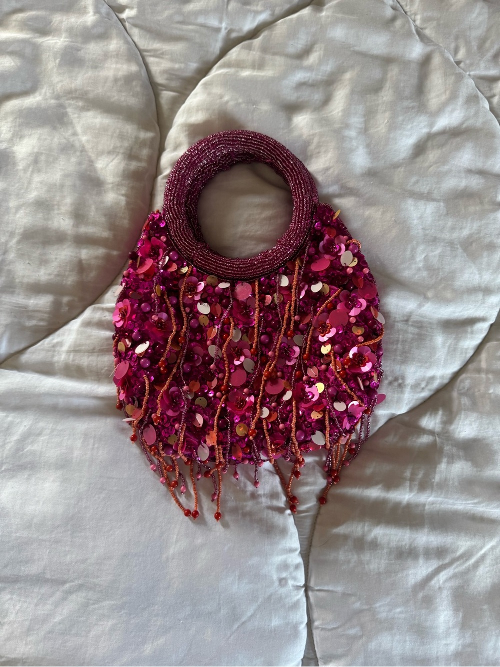 pink sequin sparkle beaded bag